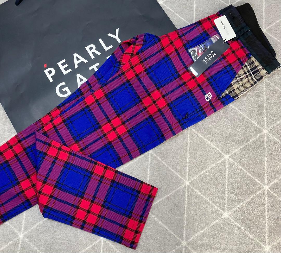 新品 パーリーゲイツ ポリエステルストレッチチェックパンツ(5)サイズL/マルチ