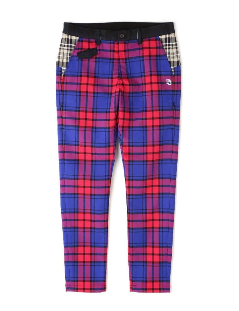 新品 パーリーゲイツ ポリエステルストレッチチェックパンツ(5)サイズL/マルチ