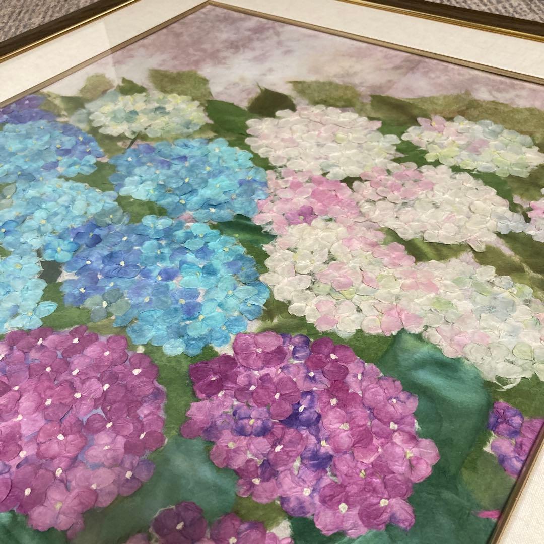ちぎり絵アート　ハンドメイド　紫陽花モチーフ