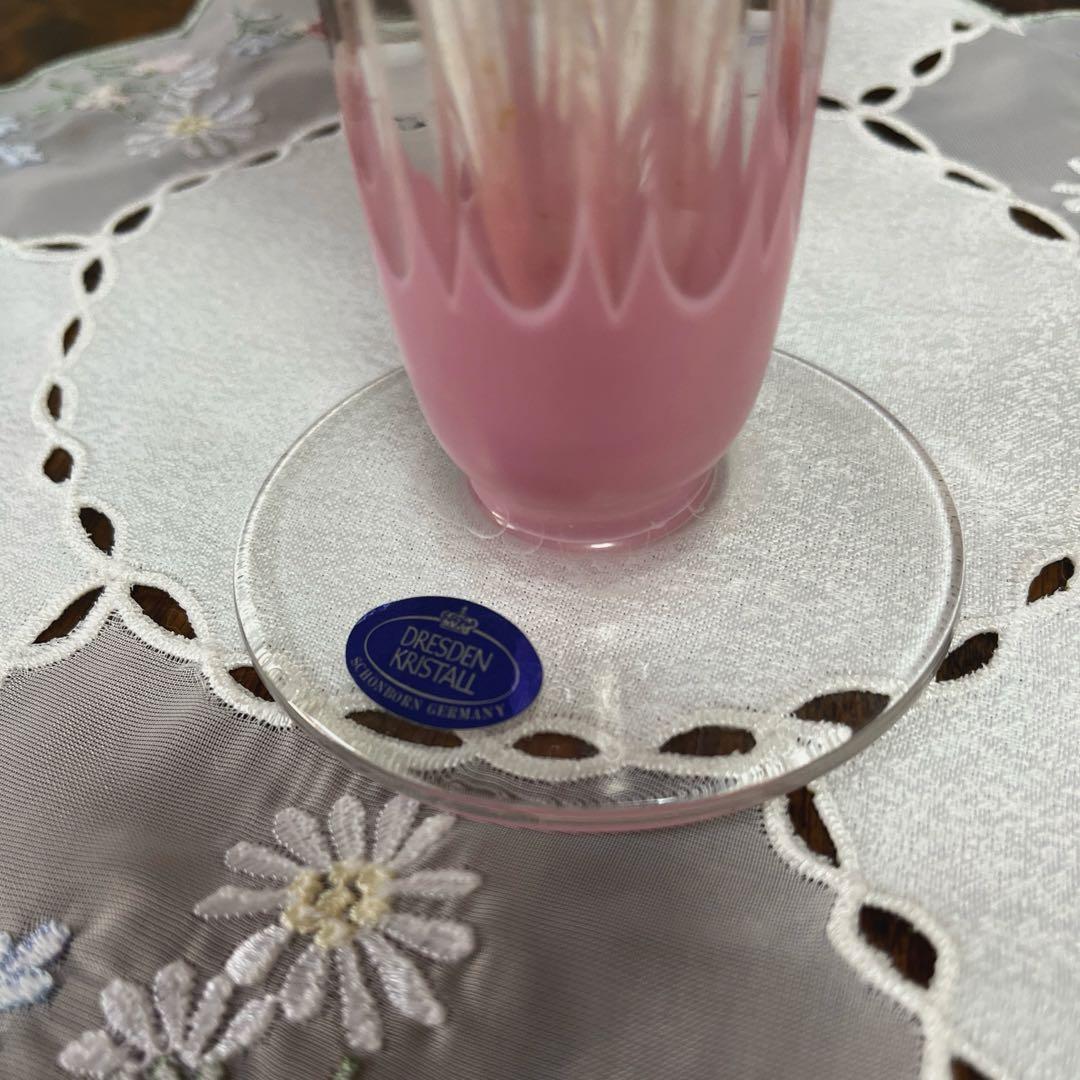 ドレスデン Dresden クリスタル 花器 ピンク被せガラス フラワーベース