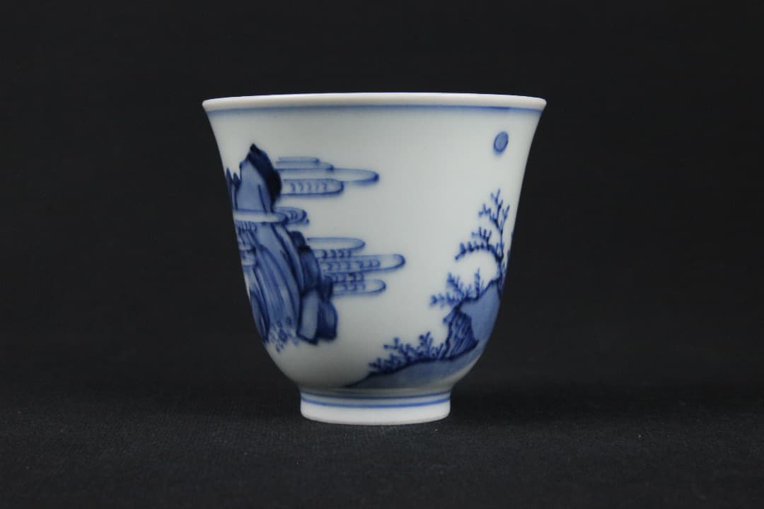 中国美術　青花人物図　杯　盃　成化年製款　景徳鎮　清代　古陶磁器 ES19-12
