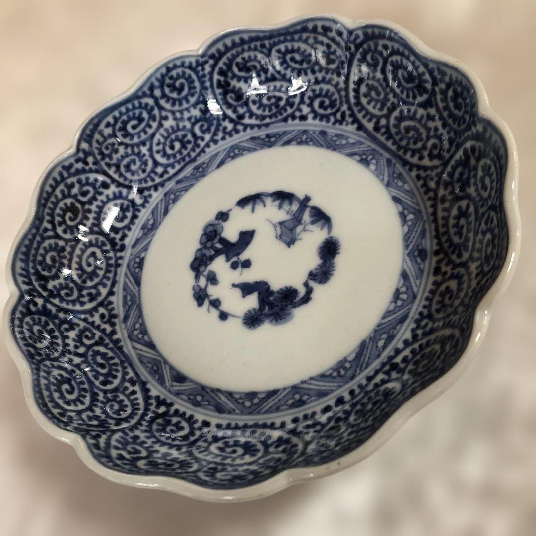 古伊万里 松竹梅唐草文輪花鉢　江戸中期頃