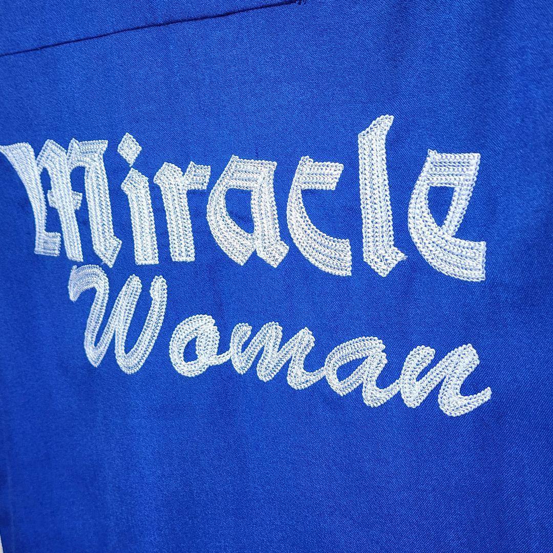 【希少】ミラクルウーマン ボーリングシャツ ロカビリー ピンクドラゴン ブルー