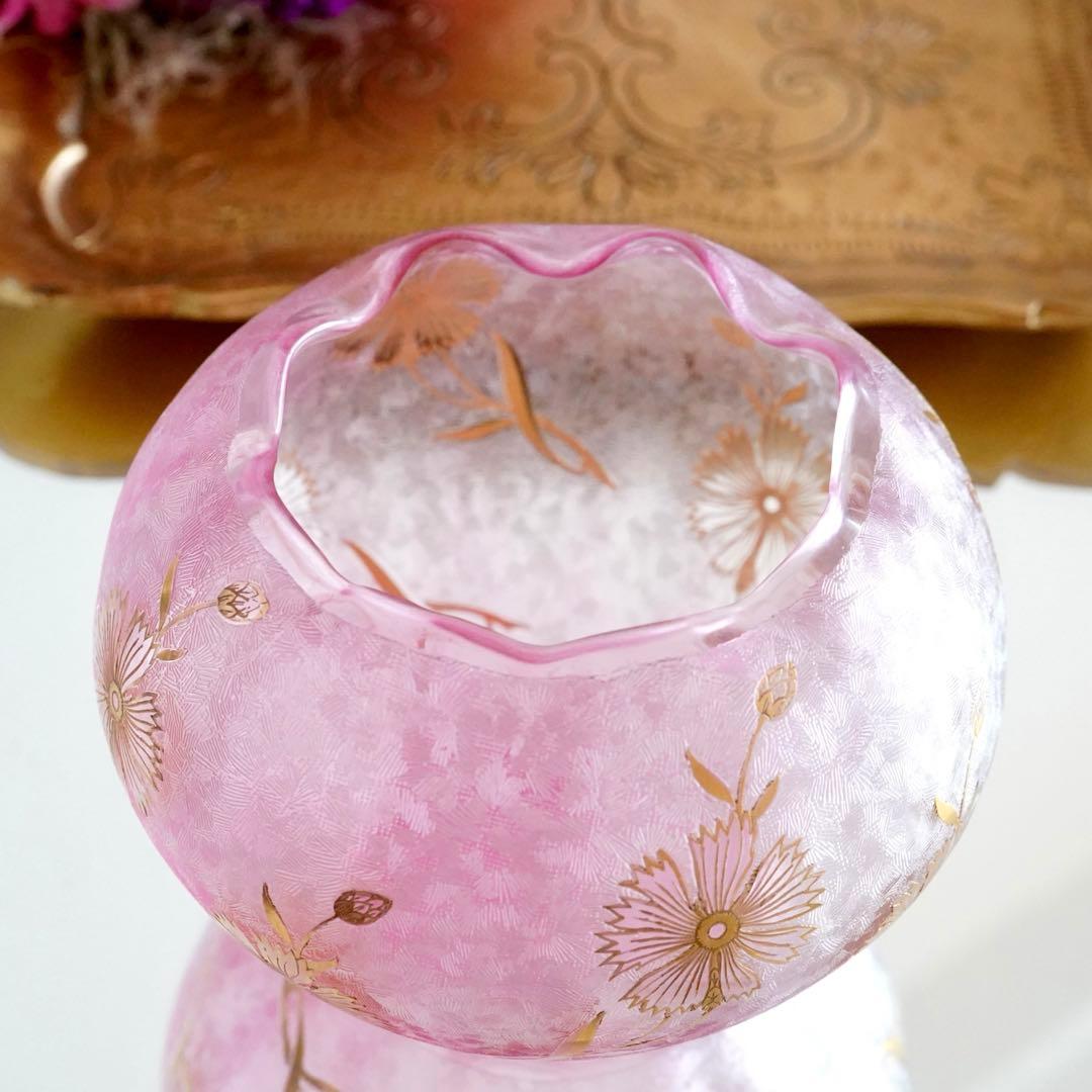 極希少★美品1900年 オールド サンルイ 金赤＆金彩 アシッドエッチング 花瓶