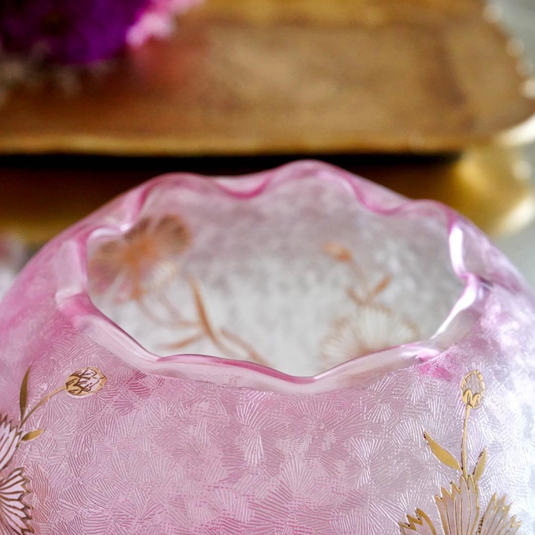 極希少★美品1900年 オールド サンルイ 金赤＆金彩 アシッドエッチング 花瓶