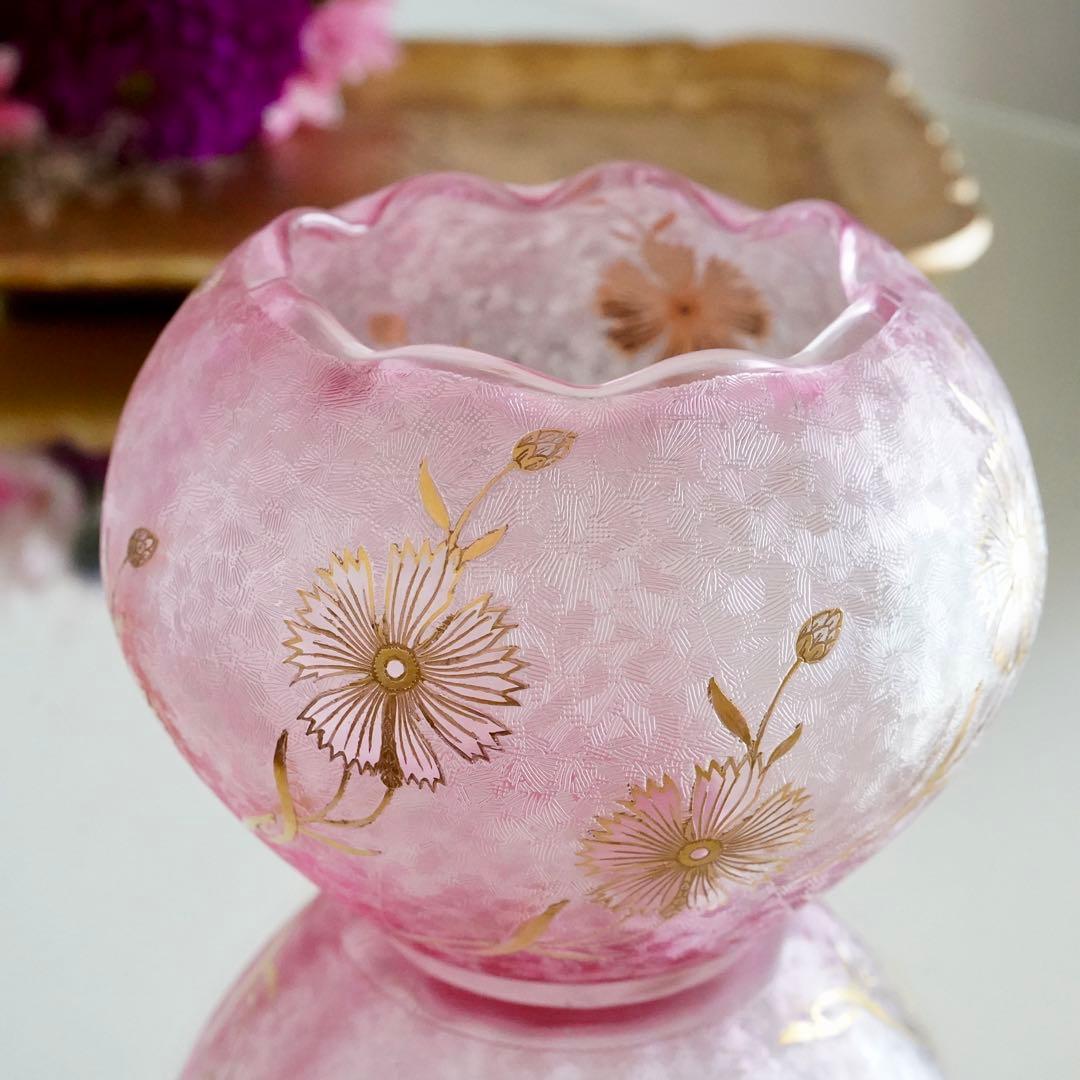 極希少★美品1900年 オールド サンルイ 金赤＆金彩 アシッドエッチング 花瓶