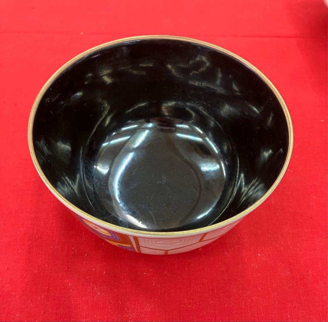 九谷焼 亀甲 彩色 蓋つき煮物椀 5個セット 昭和初期