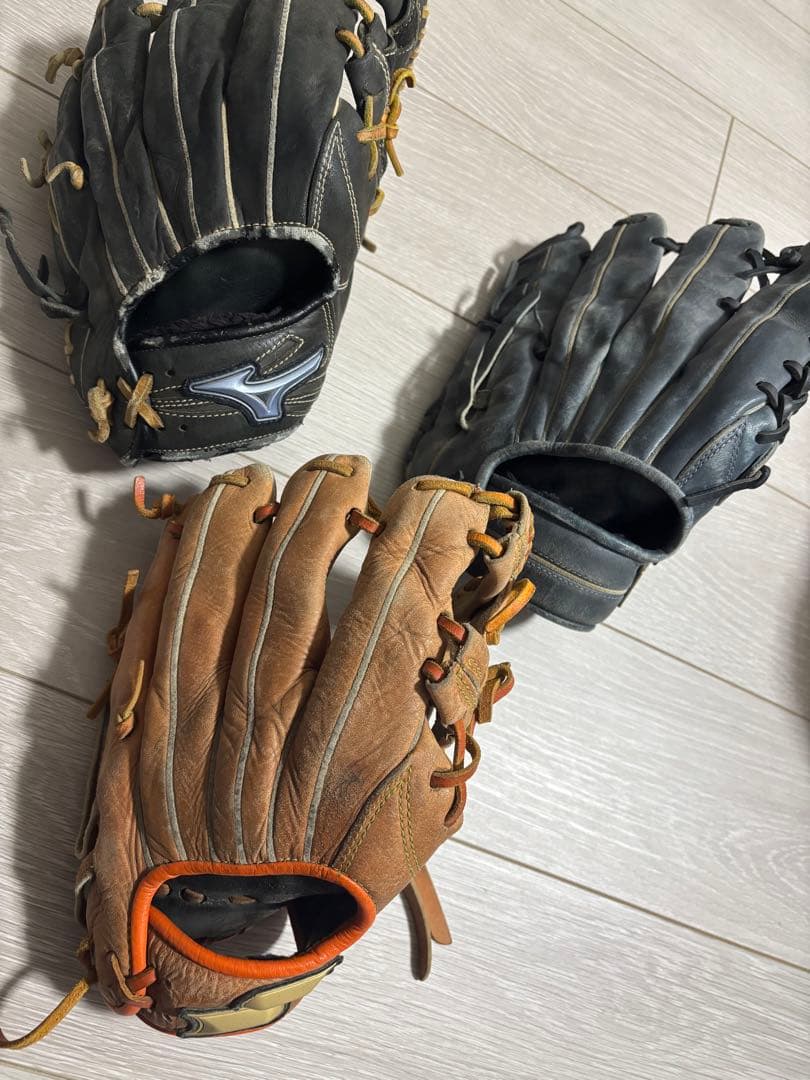 野球グローブ 3個セット 黒 茶色
