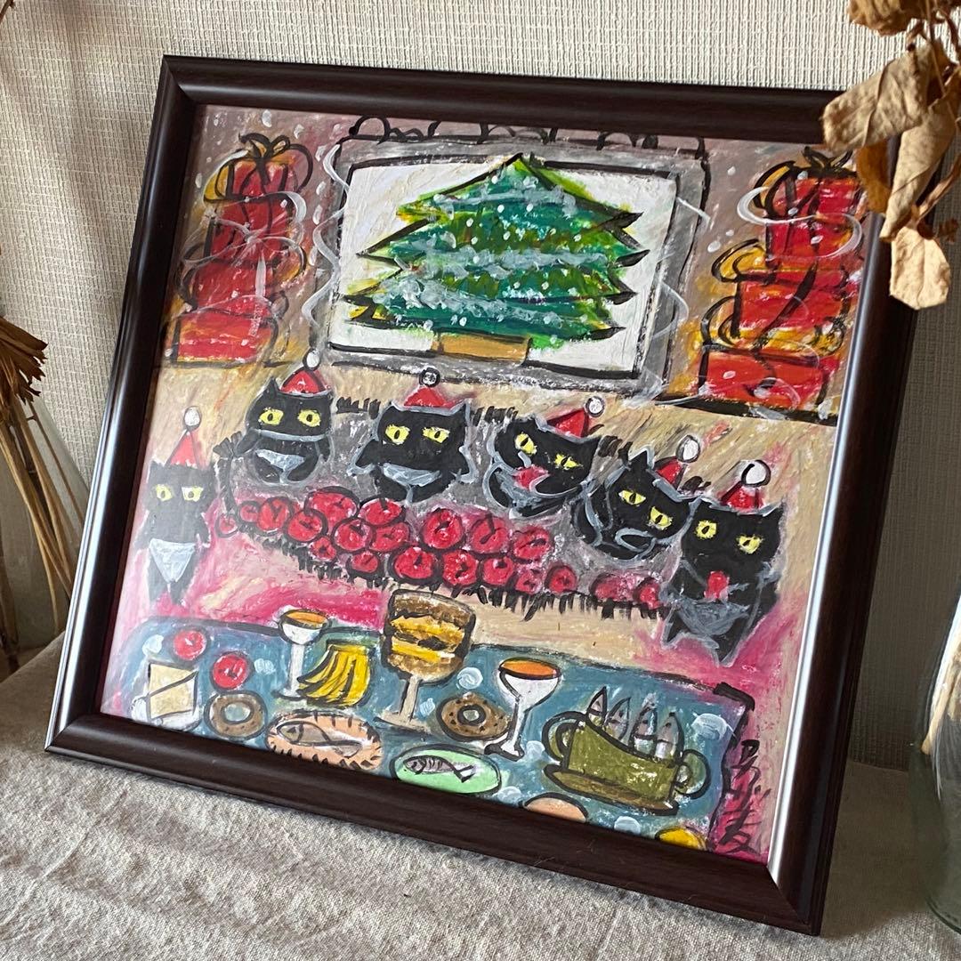 絵画 。壁掛け絵【猫ちゃんたちの幸せなクリスマスパーティー】04