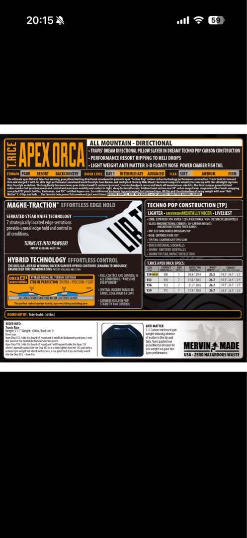 【新品未使用】LIBTECH 25-26 APEX ORCA 156