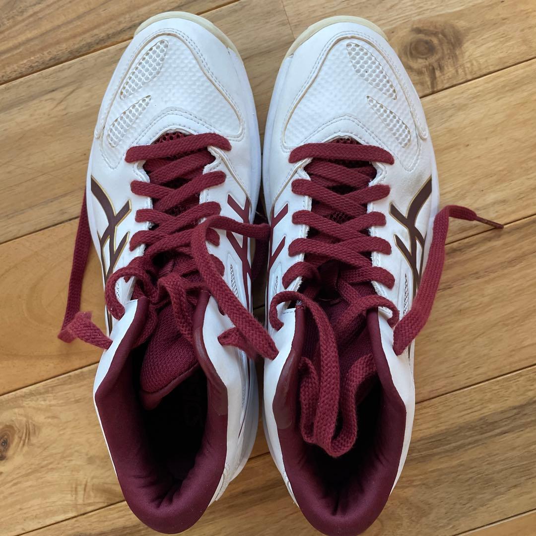 ASICS バスケットボールシューズ ハイカット ホワイト/バーガンディ
