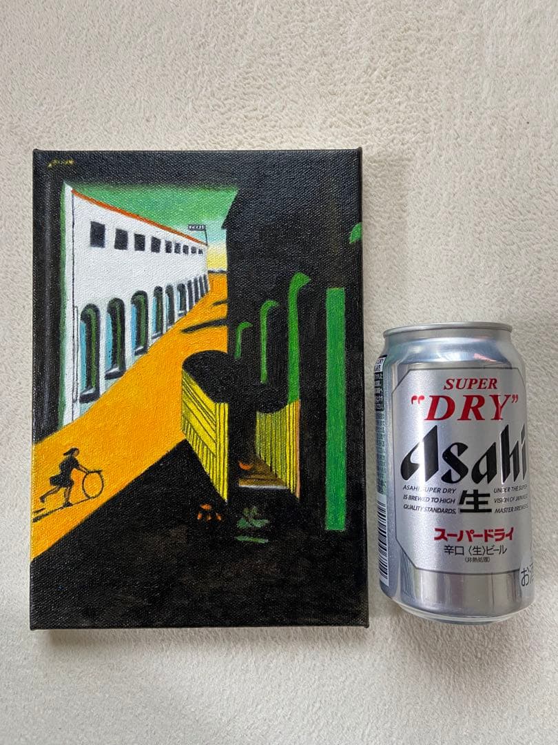 キリコ　肉筆手描きの油絵模写画　通りの神秘と憂鬱