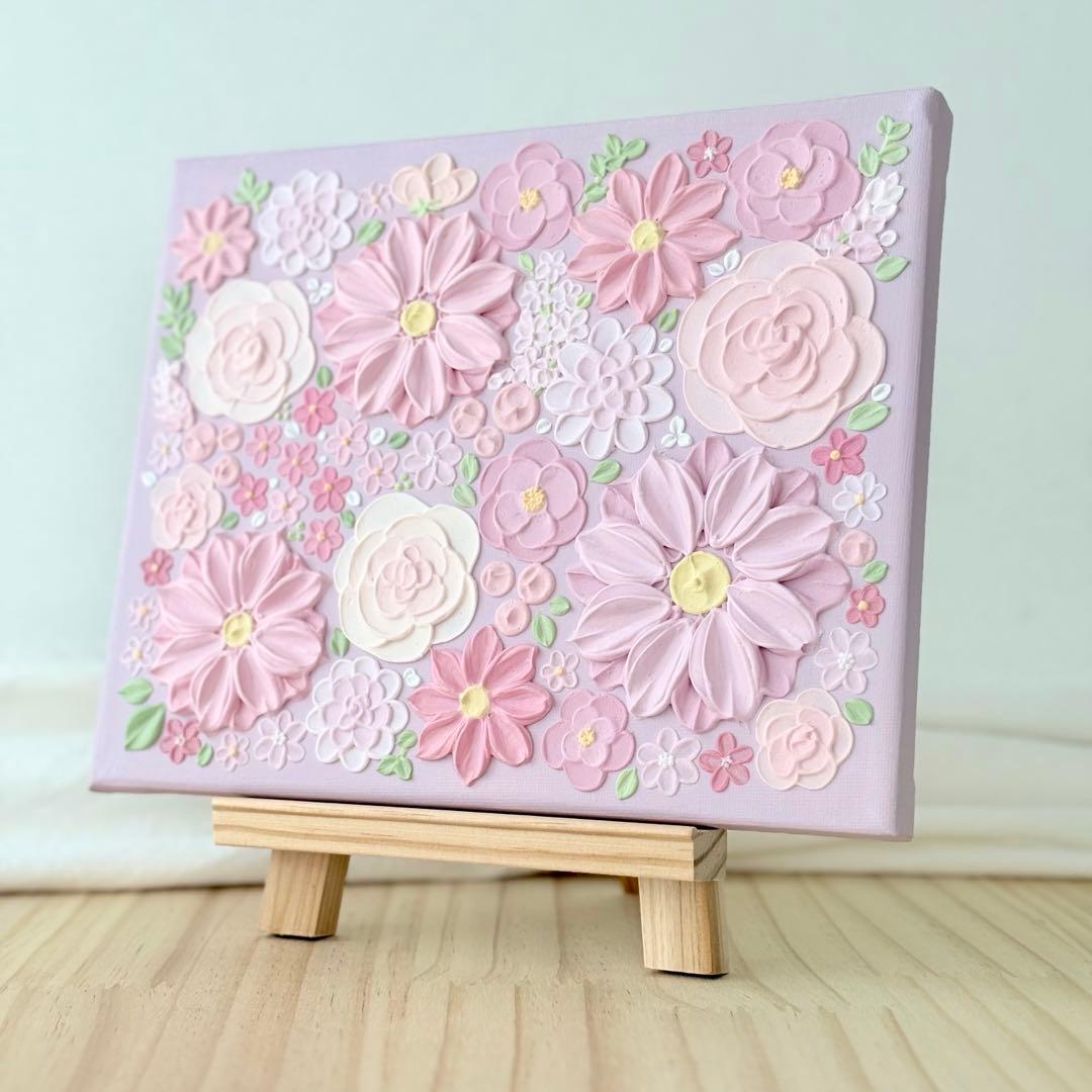 テクスチャーアート 花 インテリアアート ブーケ 花畑 ピンク フラワーアート