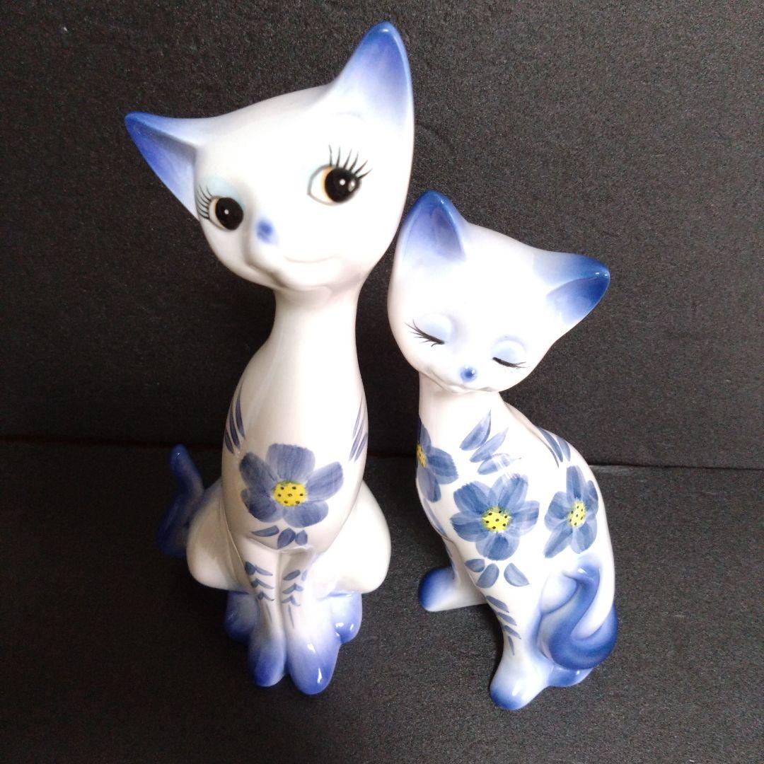 未使用 昭和レトロ シャム猫ペア ネコの置物 インテリア置物 雑貨　アンティーク