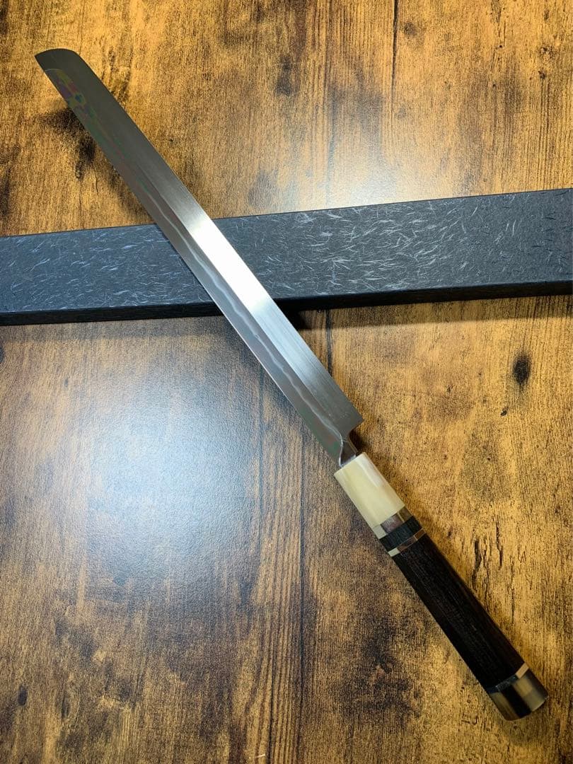 玄海正国 蛸引 先丸　包丁　水本焼 尺　鏡面　黒檀白水牛銀巻柄