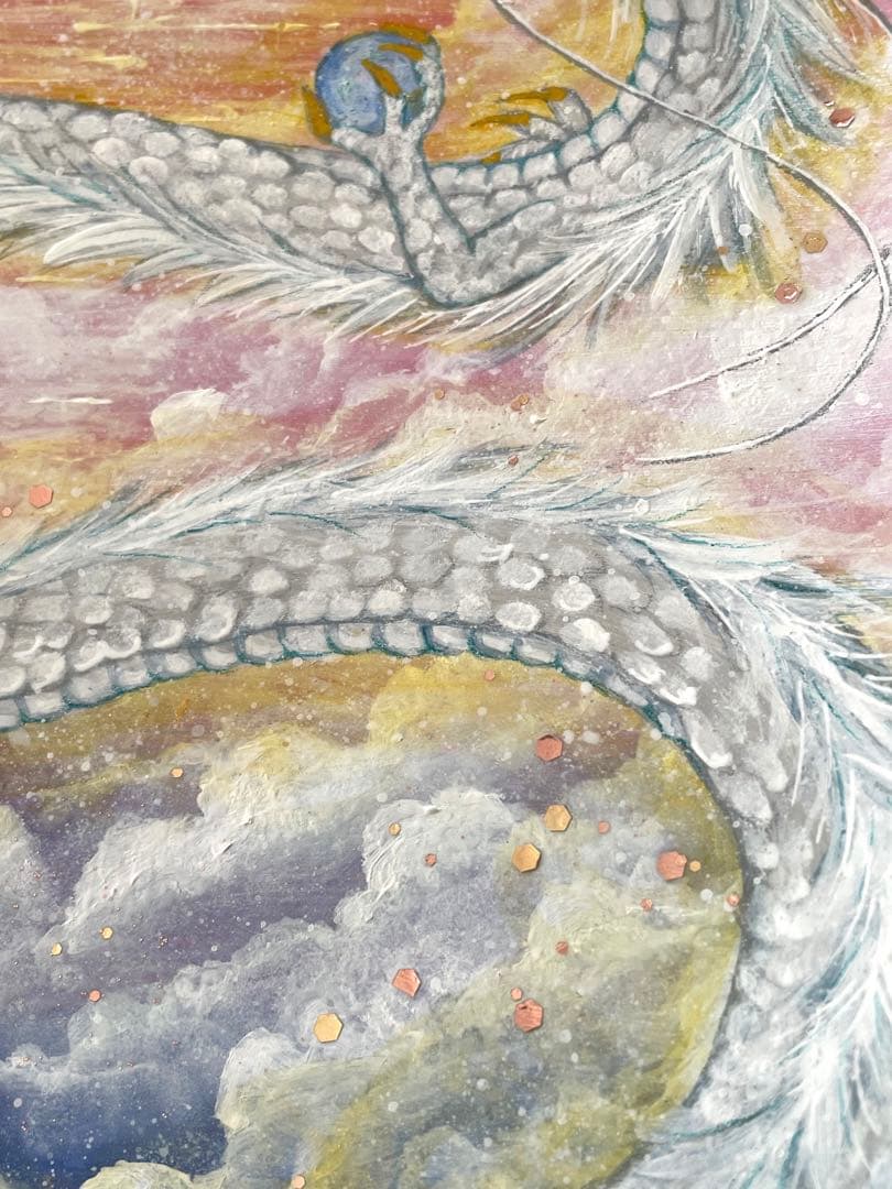 【原画】一点物　龍神様　白龍　太陽　絵画　原画　開運