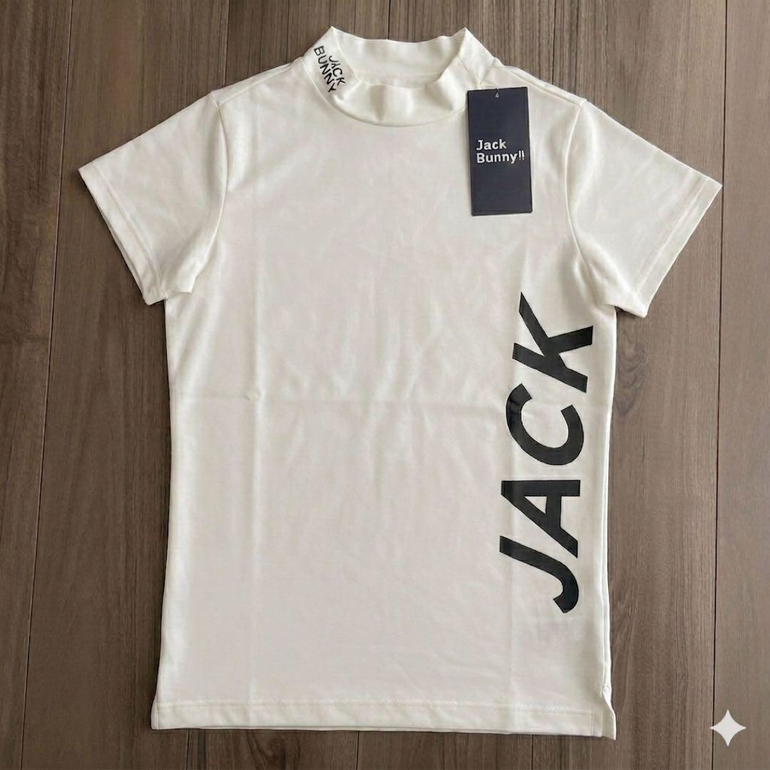 新品★ジャックバニー モックネックシャツ 半袖 ゴルフ ホワイト レディースXS
