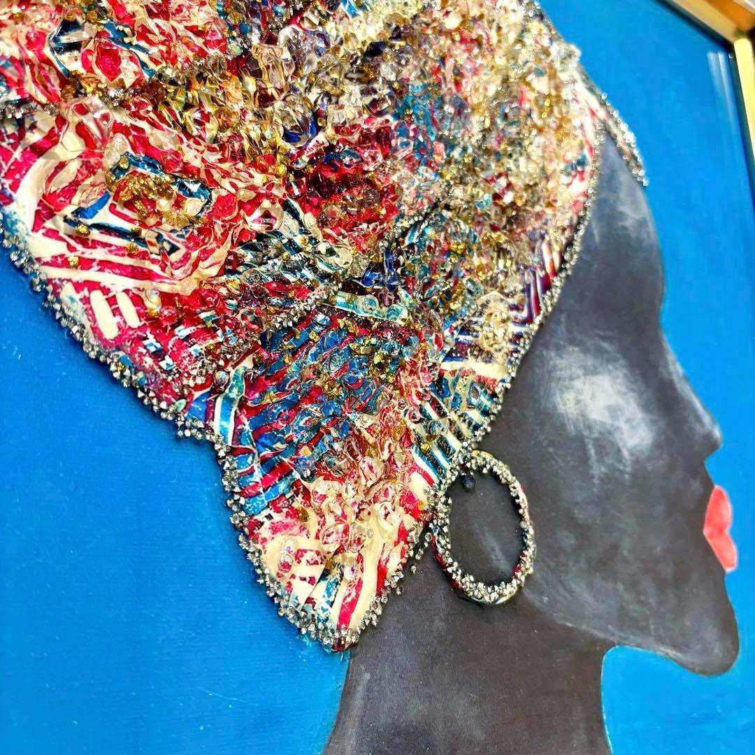【美品】絵画　ミクストメディア　アフリカンビューティー シルエットアート