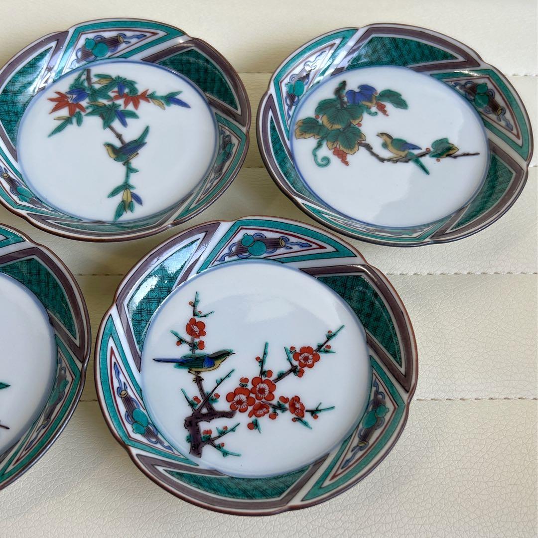 九谷焼　清峰造　絵変わり　小皿揃　5枚セット　銘々皿　色絵　花鳥　瓢箪文　取り皿