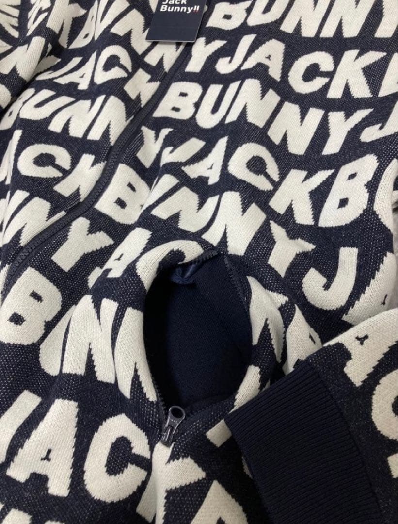 新品 パーリーゲイツ ジャックバニー ロゴジャガード防風裏地ブルゾン(5)L/紺