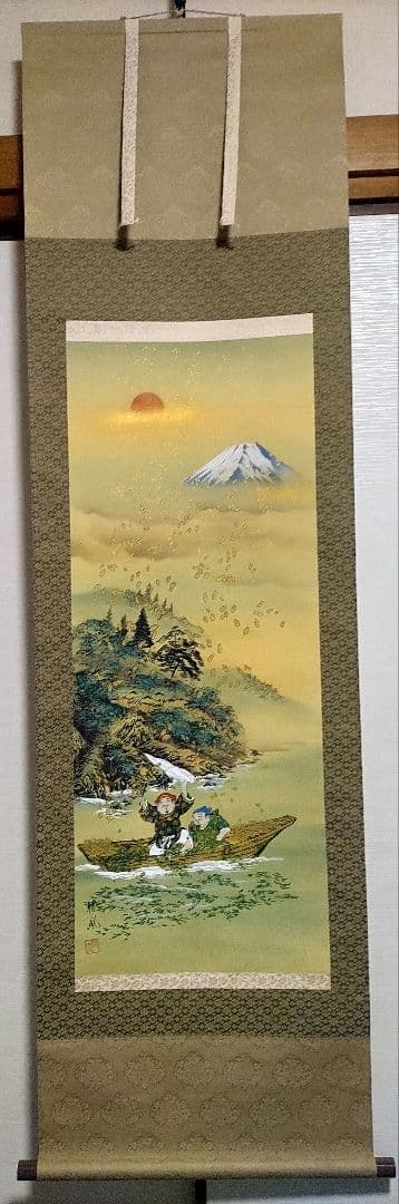 ご希望額まで値下げ～@霊峰富士山 縁起物日本画(跳馬・小判・鷹茄子)複製掛軸3本