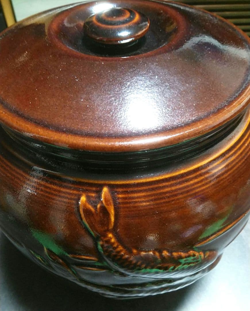 ほぼ新品　有田焼　骨董品　鯉柄　漬け物壺