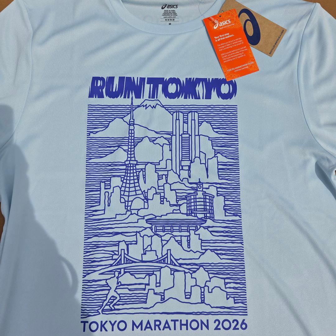 asics 東京マラソン 2026 Tシャツ 海外Mサイズ 水色