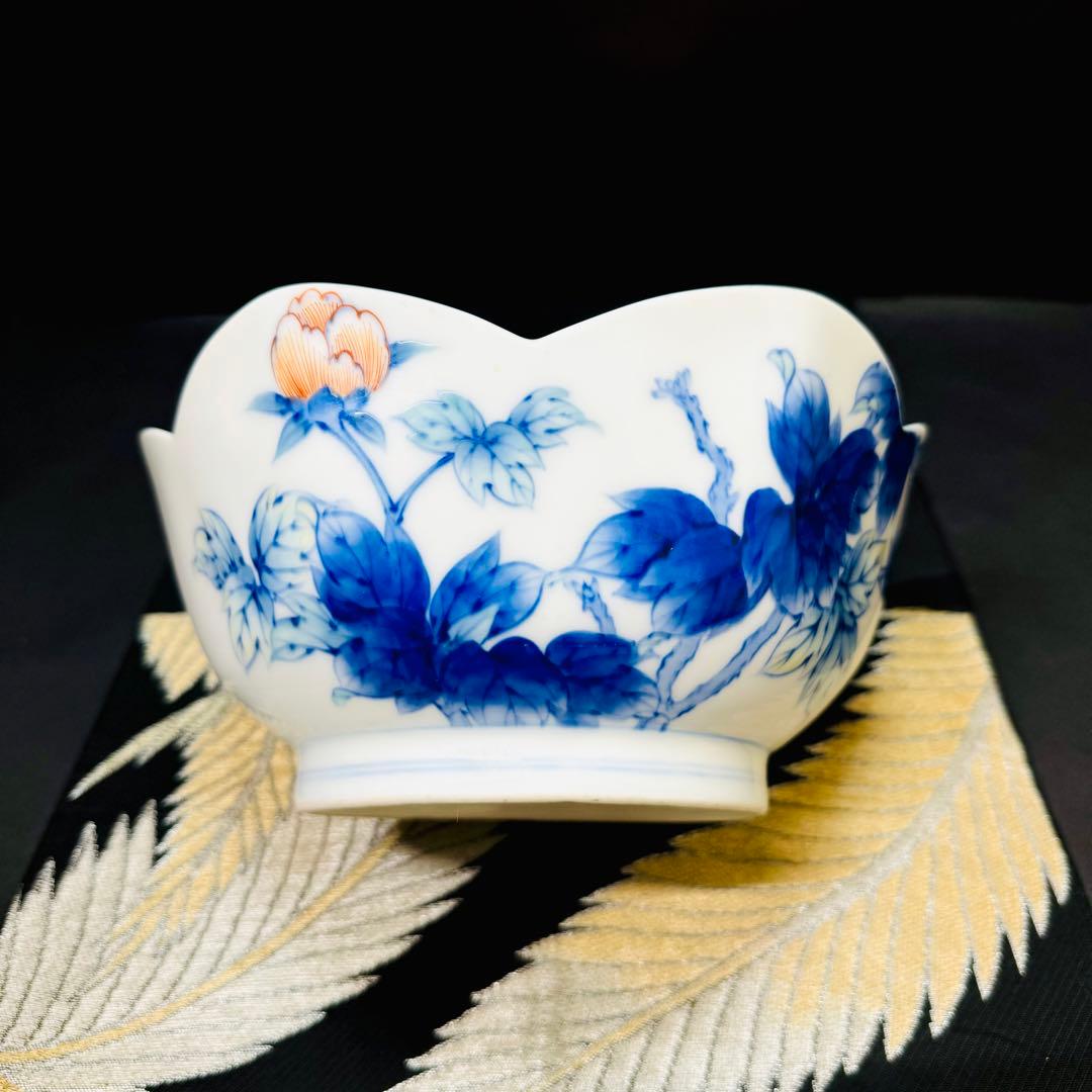 希少オールド　有田焼　深川製磁　宮内庁御用達　牡丹絵輪花　大碗　鉢　 1客　昭和