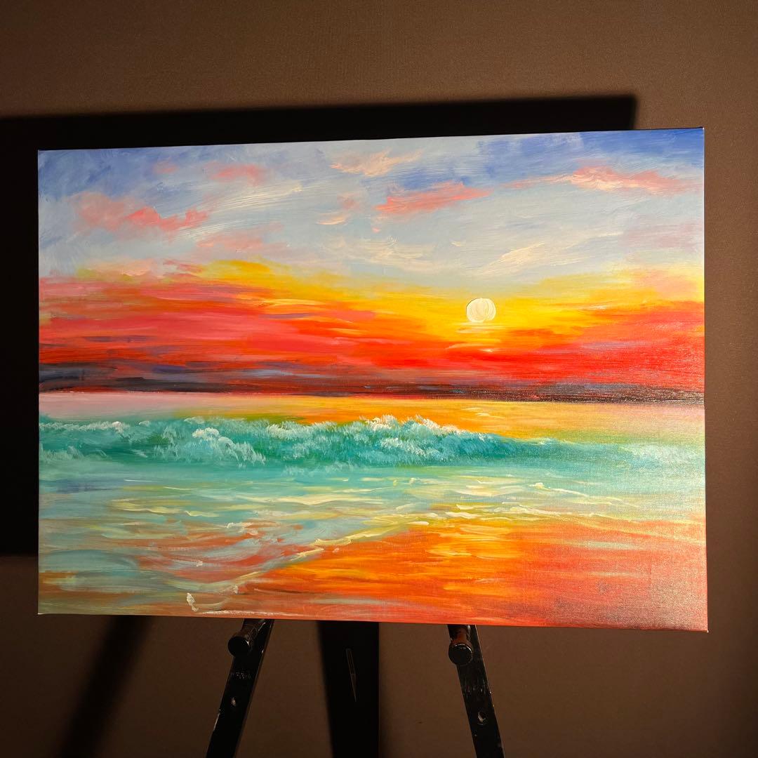 手描き油絵 サンセット 肉筆絵画 インテリア 油彩画