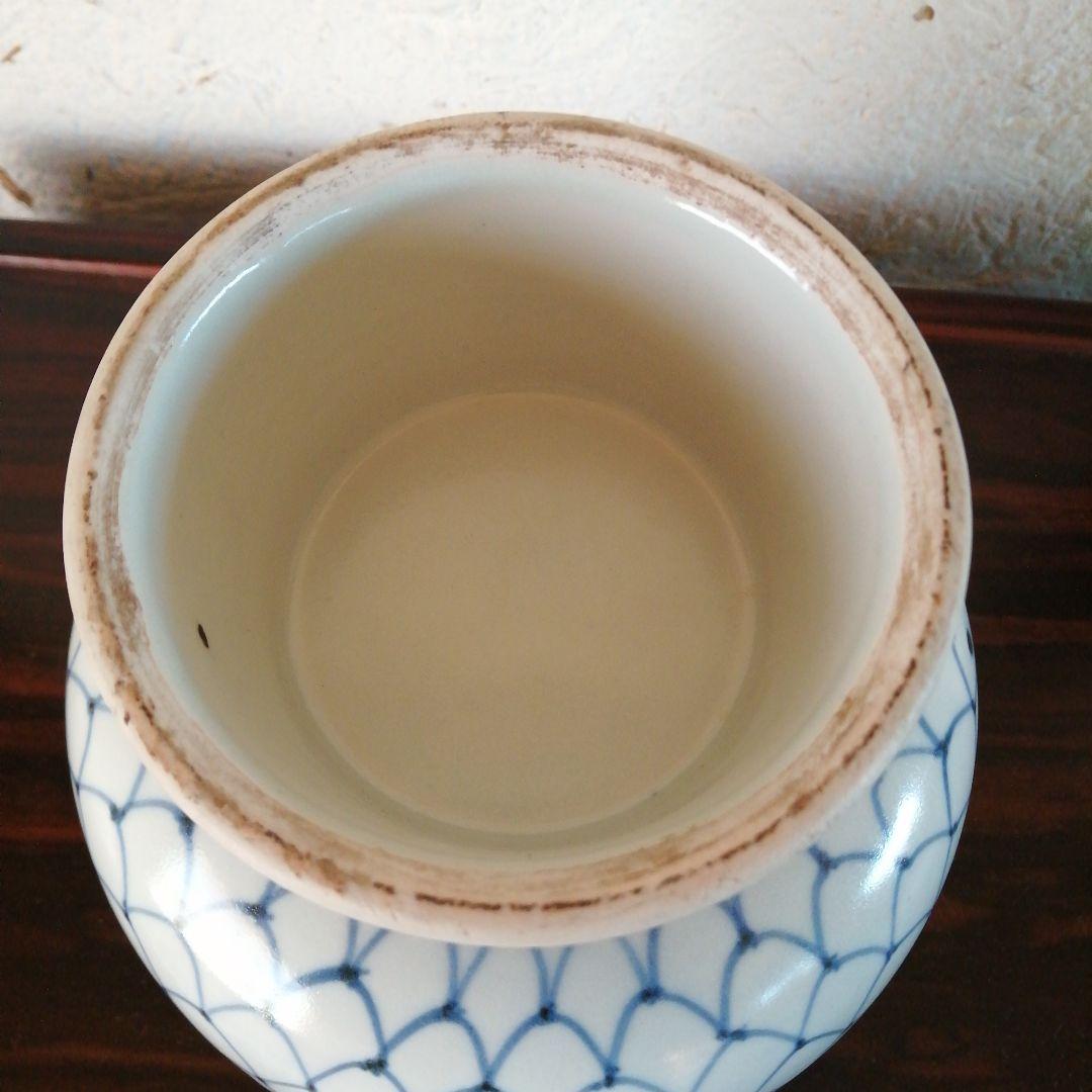 中国　網目紋飛魚画胴継花瓶　22cm　民国〜昭和中期