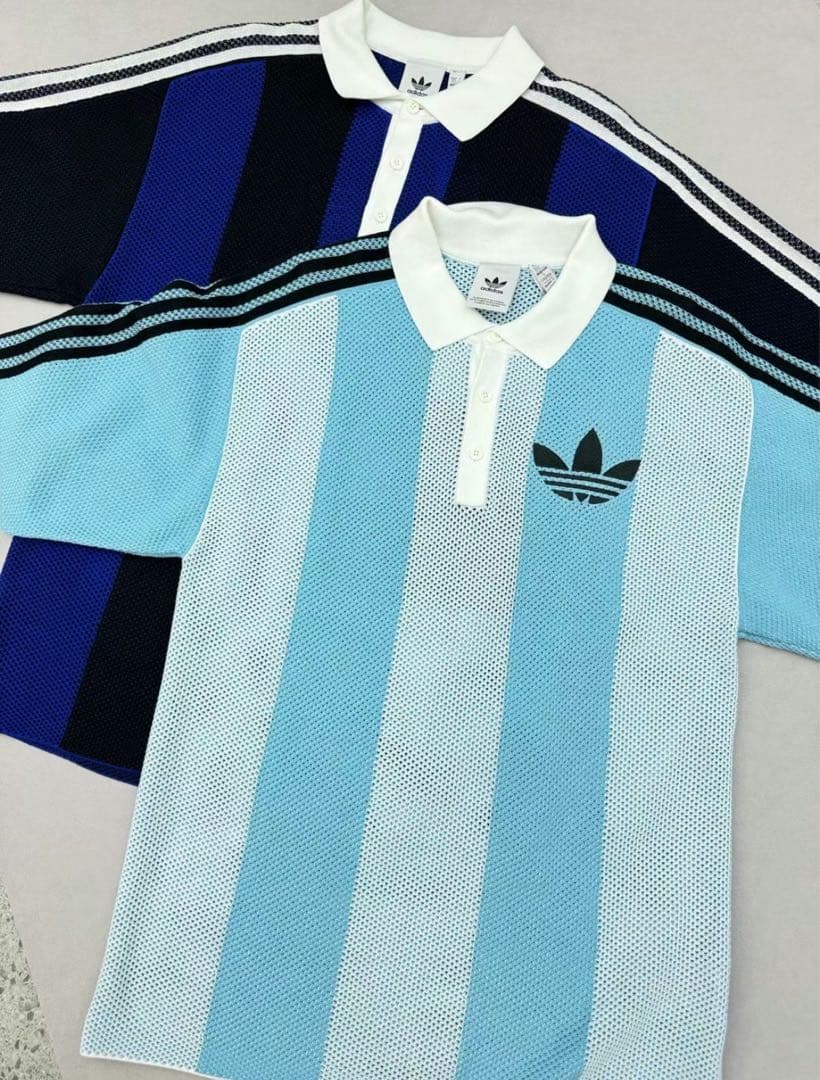 新品L Adidas ショートスリーブ ポロシャツJL5976 スカイブルー