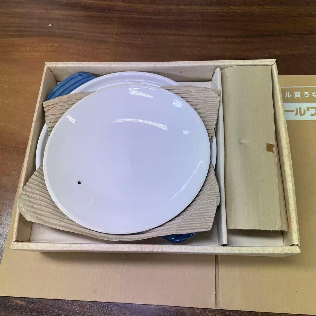 青と白の陶器 土鍋 スプーン付き　　-68
