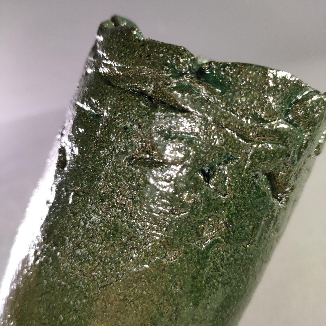 A1220-3/六石窯/森一蔵/萬古焼/緑釉花生/共箱/花瓶/花入/花器/飾壷/