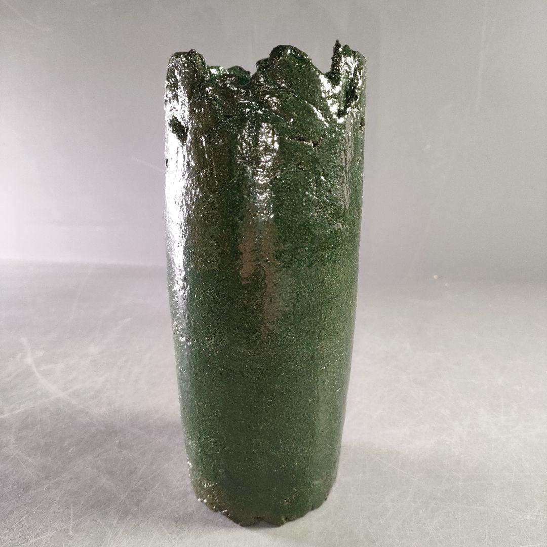 A1220-3/六石窯/森一蔵/萬古焼/緑釉花生/共箱/花瓶/花入/花器/飾壷/