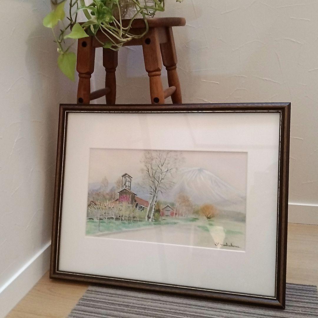 小岩井農場　 水彩画　洋画家「中原佳雄」　岩手山と自然風景