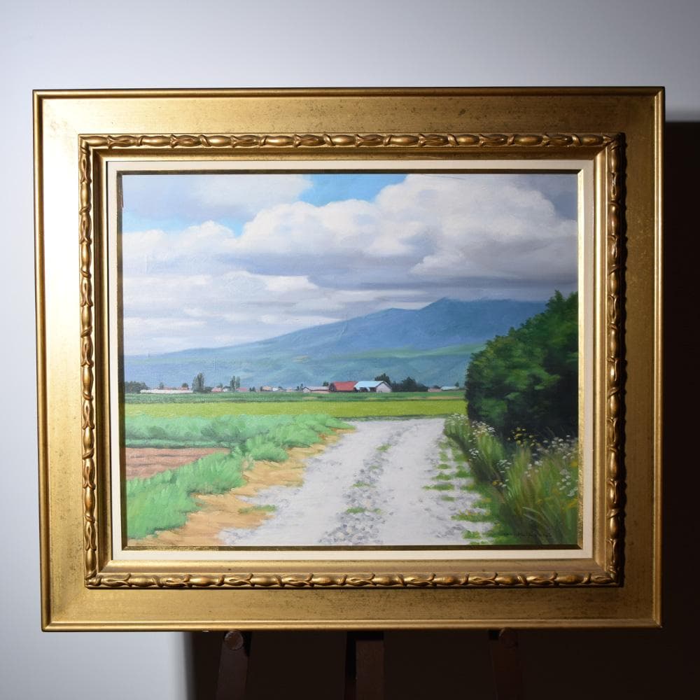 油彩画 菊池満「風景」F12号 写実画壇会員 油絵 額装 風景画