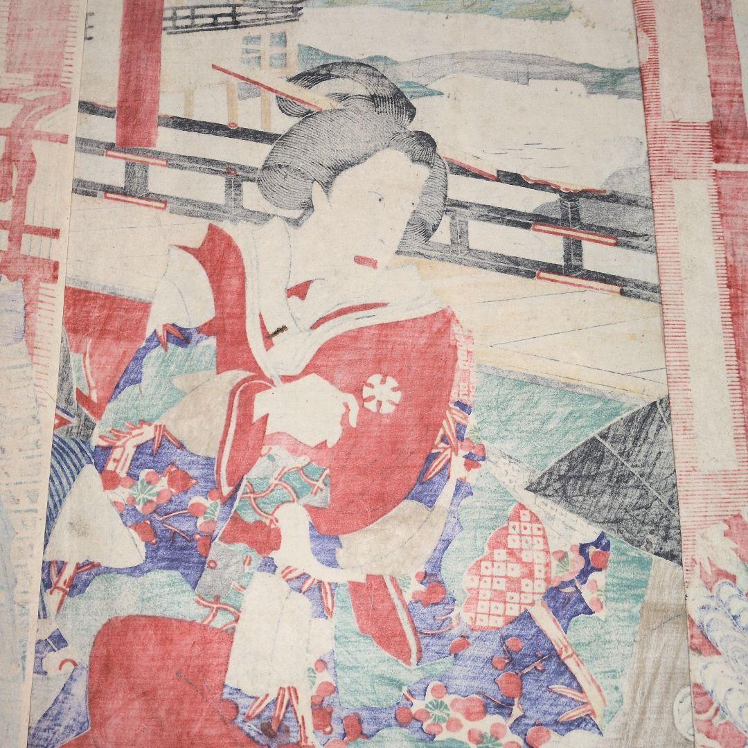 歌川国貞筆 浮世絵 三枚続 江戸時代 役者絵 歌舞伎 錦絵 木版画