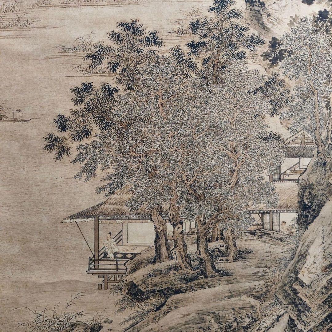 仇英 渔笛图 中国画 掛け軸 水墨画 和室 玄関 茶室 壁掛け 美術品