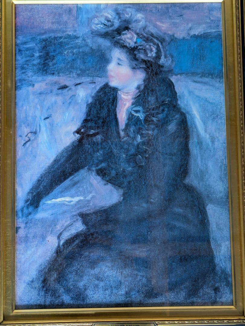 ルノワール　カフェにて　 プレート付　 油彩画 　複製画
