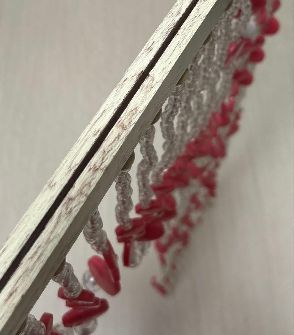 昭和レトロ 珠のれん ピンク×クリア 当時物 フラワーウェーブ 美品 レア