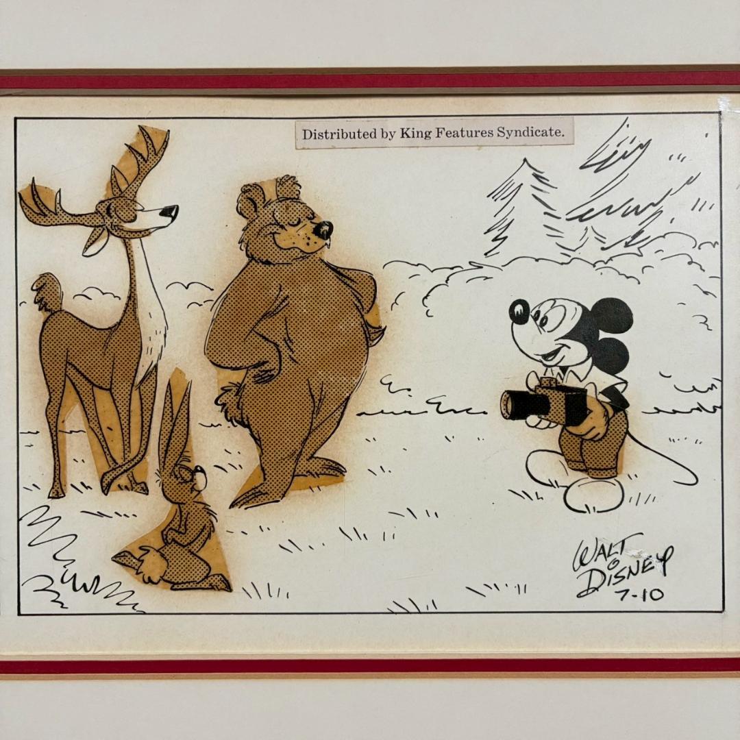 ウォルト・ディズニー ミッキーマウス３コマ漫画 原画 1961年 直筆サイン入