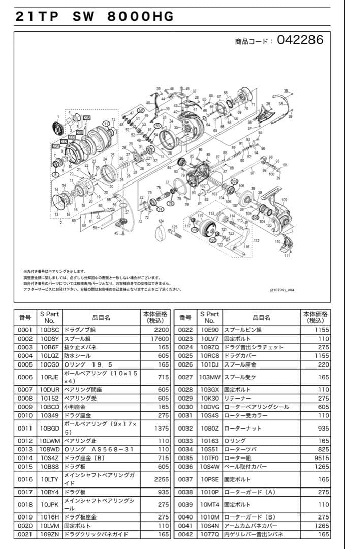 シマノ製ツインパワーSW/ステラSW等の保守パーツ、ギア等 (新品未使用品)