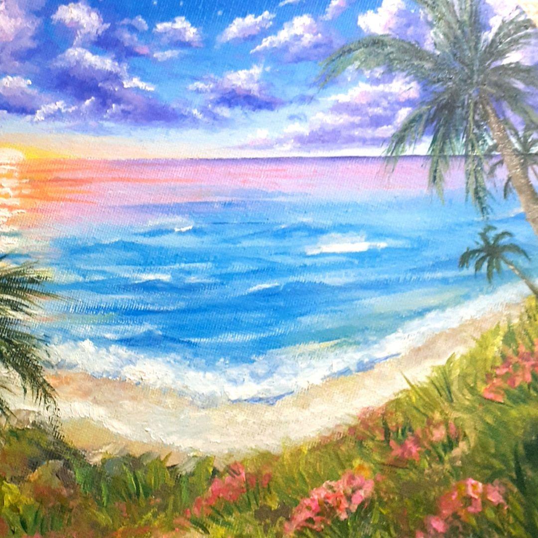 《未踏の地》油絵 油彩画 海 風景画 直径30 cm