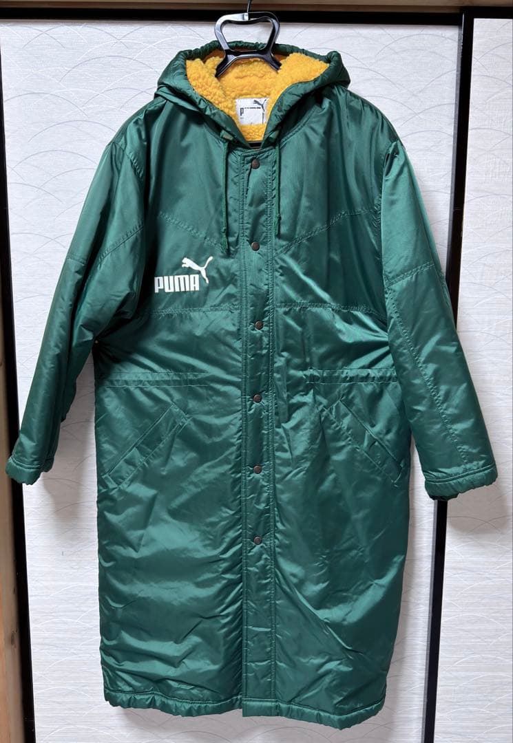【美品 激レア ヴィンテージ】90's プーマ ベンチコート カラー緑×黄
