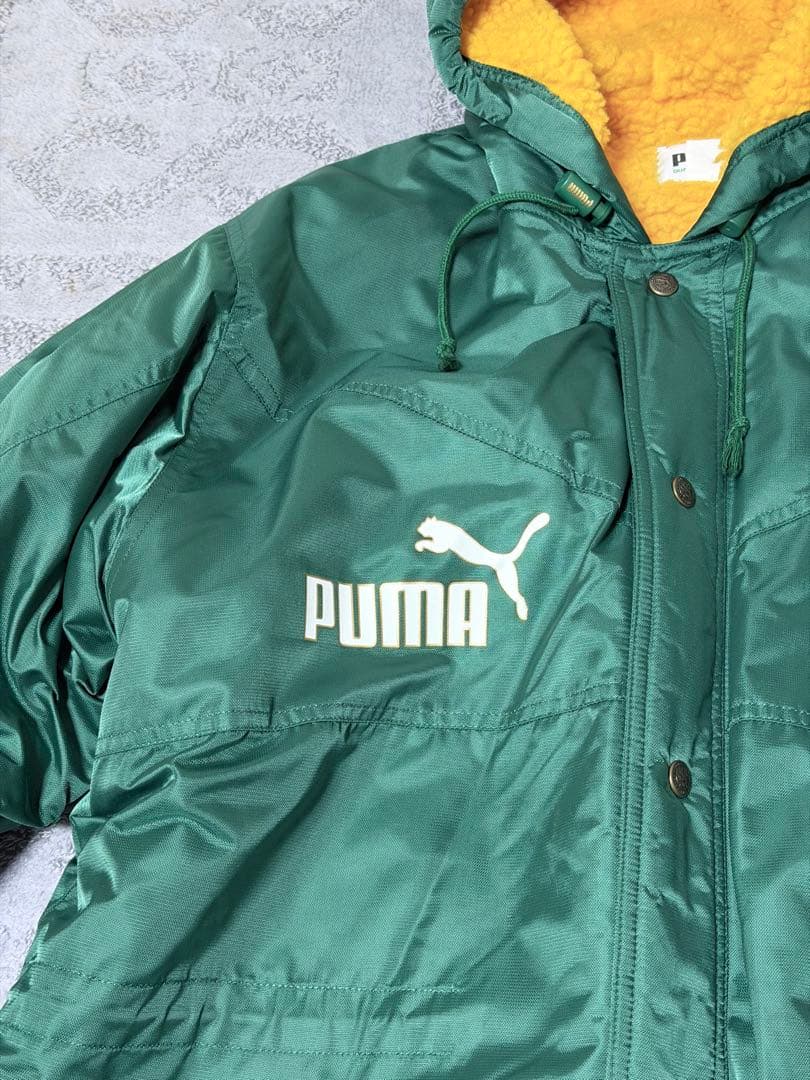 【美品 激レア ヴィンテージ】90's プーマ ベンチコート カラー緑×黄
