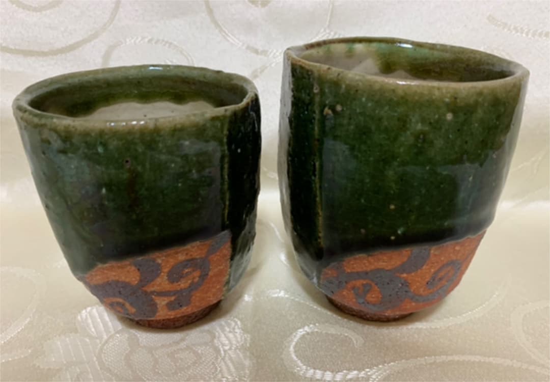 益子　松崎健　作　織部夫婦湯呑