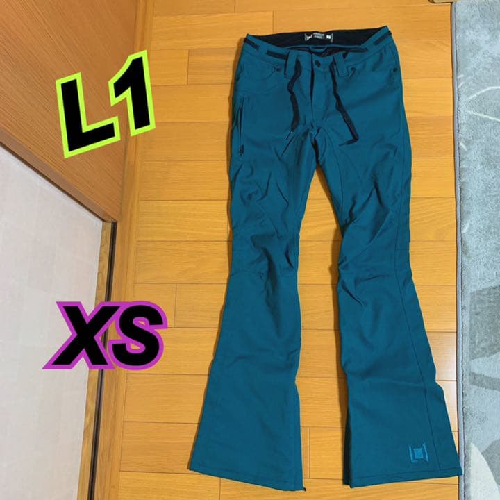 L1★スノボウェア★スキニーフィット★XS★グリーン★スキー★フレア