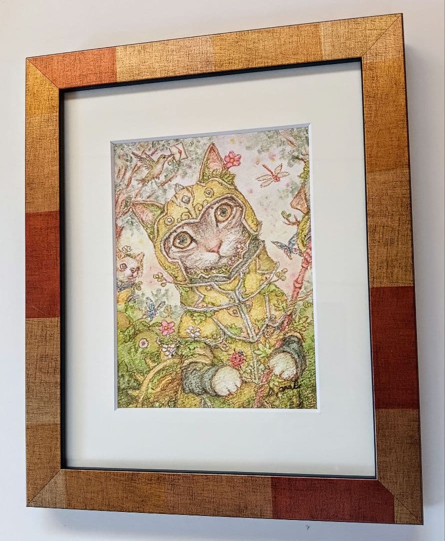 【原画】『森を出る太古の戦士』（猫の絵　猫グッズ　苔　パステル画）