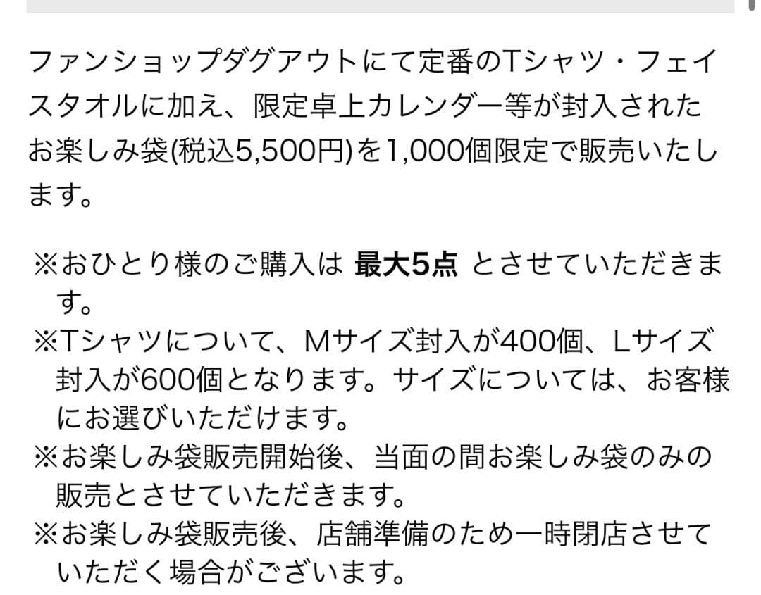 阪神タイガース　2025 ファン感謝デー　限定1000個福袋　Mサイズ
