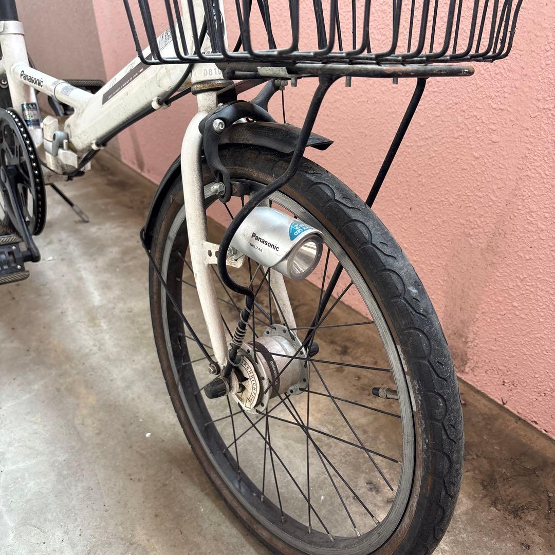 Panasonic 折りたたみ自転車 ホワイト 前カゴ付き